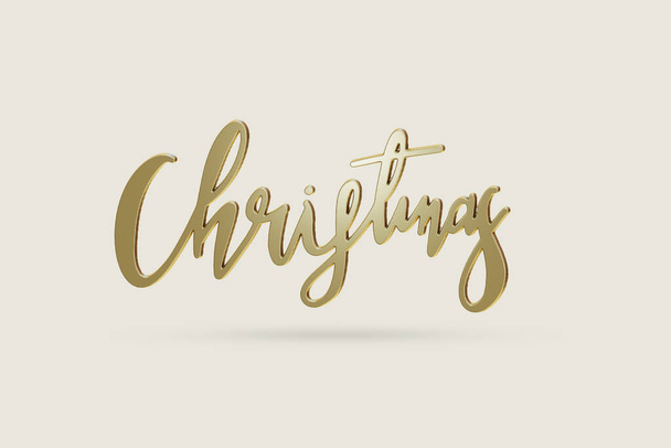 Caligrafía de Navidad de oro 3d render, aislado sobre fondo de color beige, ilustración 3D renderizado - Foto, Imagen