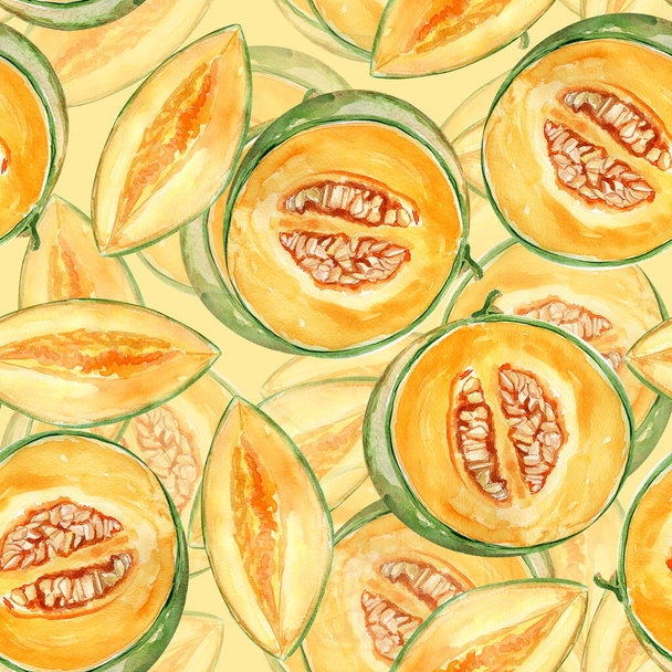 Melon tło akwarela bezszwowy wzór - Zdjęcie, obraz