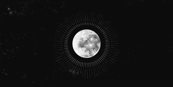 Céu noturno de aquarela escura com lua cheia - Vetor, Imagem