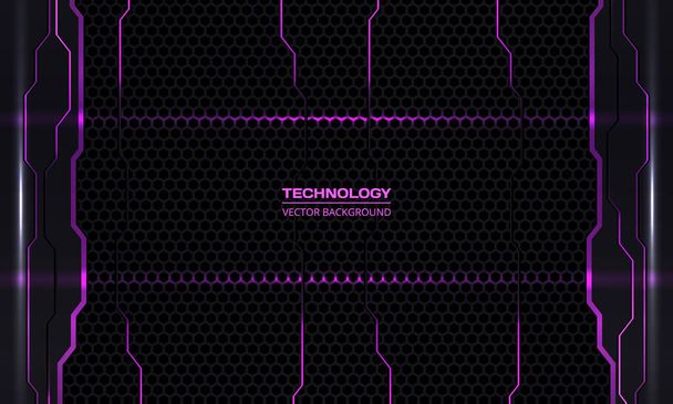 Abstrakti tummanharmaa ja violetti teknologia tausta. Tumma kuusikulmio hiilikuitu moderni pelaamista tech abstrakti vektori tausta violetti kirkas vilkkuu ja teknologian muotoja. Vektoriesimerkki - Vektori, kuva