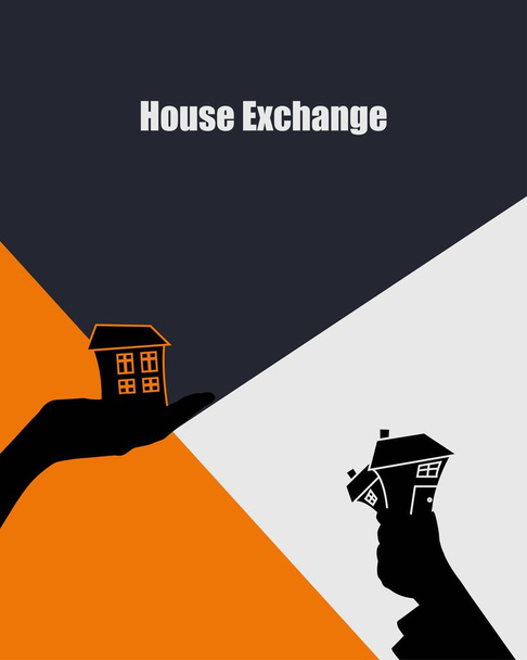 Logotipo ou capa de um livro de troca de casa. Troca de casa sem dinheiro. Viagem gratuita - Vetor, Imagem