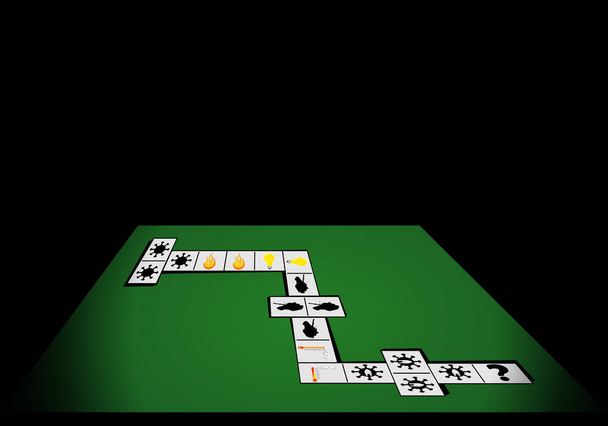 Domino παιχνίδι των γεγονότων της τρέχουσας δεκαετίας του '20. Δυστυχώς σήμερα. Κατάσχεση καταστροφών - Διάνυσμα, εικόνα