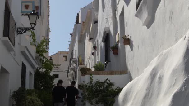 Typical andalusian white street a sunny evening, Frigiliana, Spain - Footage, Video