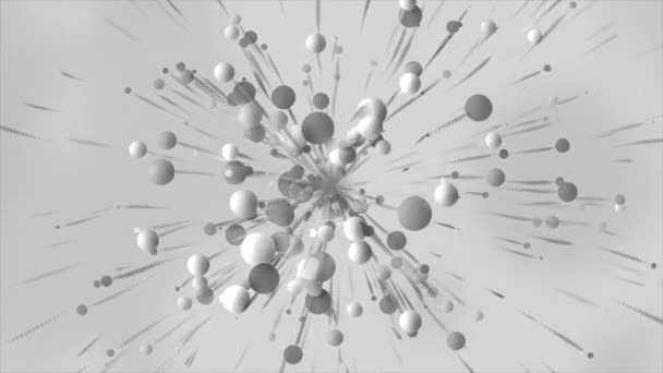 Bílé pozadí. Pohyb. Malé objemové šedobílé kruhy v animaci se v abstrakci rozptylují různými směry. Vysoce kvalitní 4K záběry - Záběry, video
