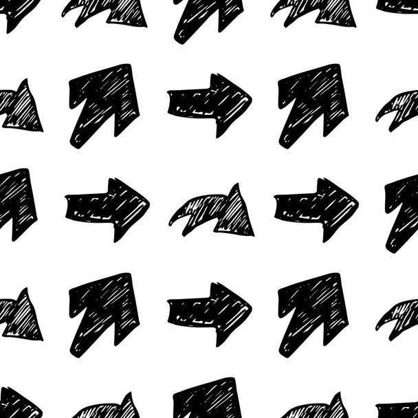 Naadloos patroon met zwarte handgetekende pijlen op witte achtergrond. Vectorillustratie - Vector, afbeelding