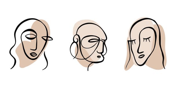 Minimalist abstract faces - line style illustrations - Vettoriali, immagini