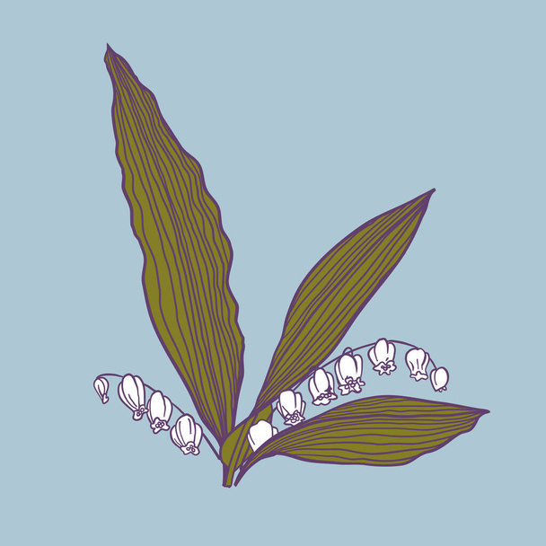 Color image of lilies of the valley for a tattoo or print on clothes. Vector illustration - Vetor, Imagem