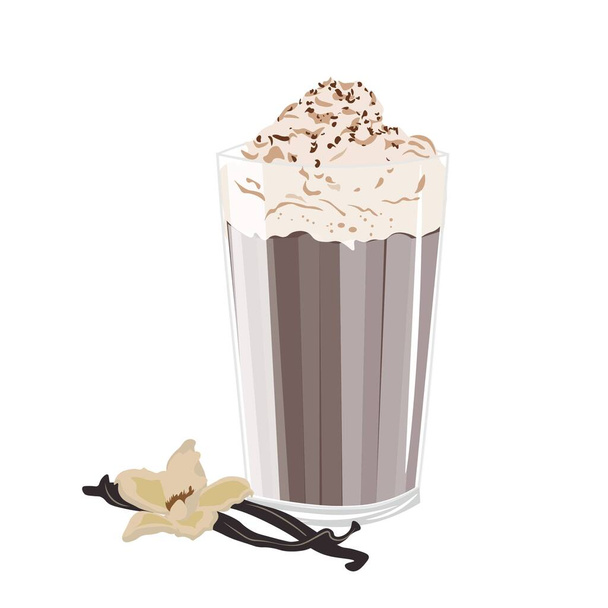 Ποτήρι νόστιμου κρύου καφέ βανίλιας σε λευκό φόντο - Διάνυσμα, εικόνα