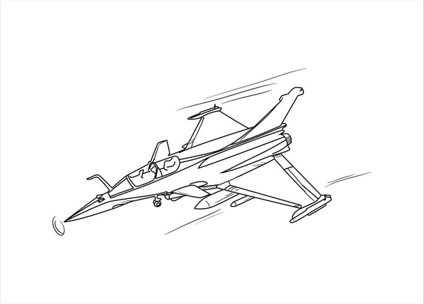 Airplane Drawing line art vector illustration for coloring book. Cartoon Aeroplane drawing for coloring book for kids and children. Sketch art drawing for colouring book. Fighter jet and Helicopter. - Vector, Imagen