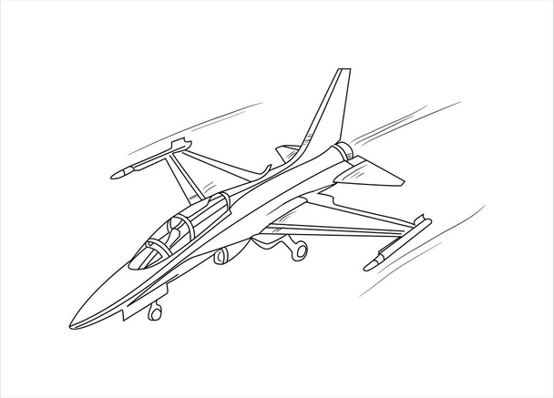 Airplane Drawing line art vector illustration for coloring book. Cartoon Aeroplane drawing for coloring book for kids and children. Sketch art drawing for colouring book. Fighter jet and Helicopter. - Vector, Image