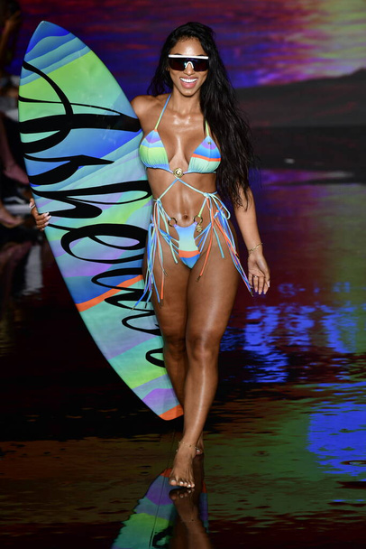 MIAMI BEACH, FLORIDA - JULY 09: A model walks the runway at the Asherah Swimwear Show during Miami Swim Week Powered By Art Hearts Fashion at Faena Forum on July 09th, 2021 in Miami Beach, Florida. - Valokuva, kuva