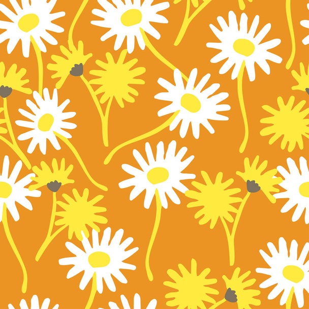 bezešvé roztomilé ručně kreslené sedmikrásky květiny vzor pozadí, přání nebo tkaniny - Vektor, obrázek