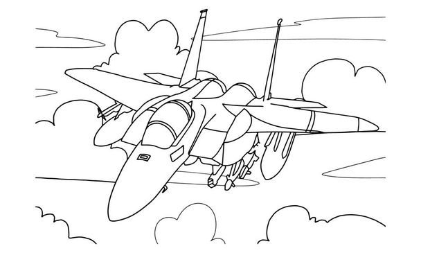 Avión Dibujo línea arte vector ilustración para colorear libro. Dibujo de dibujos animados aeroplano para colorear libro para niños y niños. Dibujo de arte para colorear libro. Avión de combate y helicóptero. - Vector, Imagen