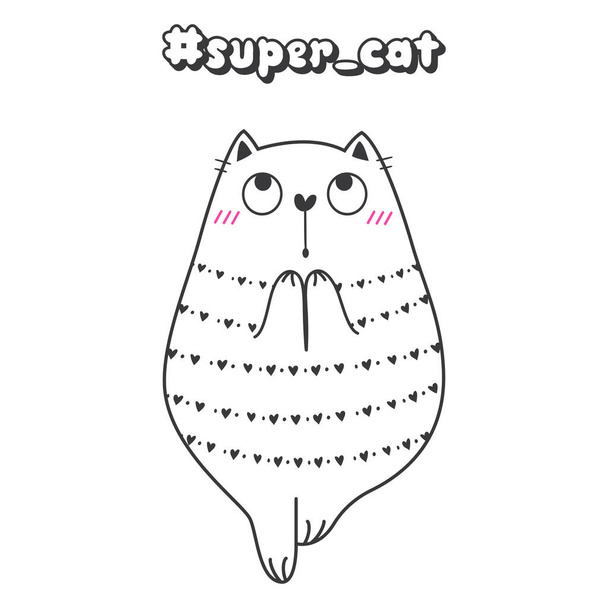 Vector doodle cats illustrations and kitten quotes. Cartoon animals. Cute kitty in sketch style. - Vektori, kuva