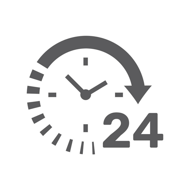24 horas de reloj abierto icono de vector negro. Símbolo de flecha de ciclo de horas de apertura sin parar. - Vector, Imagen