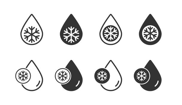Descongele el conjunto de iconos. Copo de nieve y soltar icono. Ilustración vectorial plana - Vector, Imagen