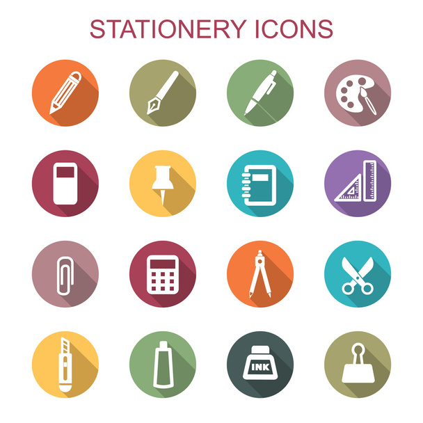 stationery long shadow icons - Vector, Image