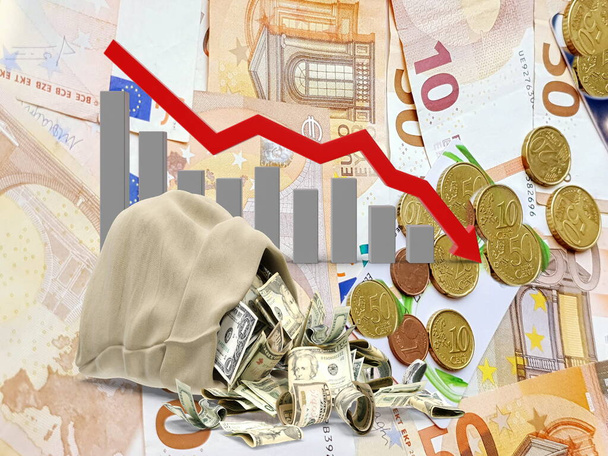  economy fall chart   economic crisic   price   euro dollar inflation  save money  busines finance background template copy space - Foto, Imagem