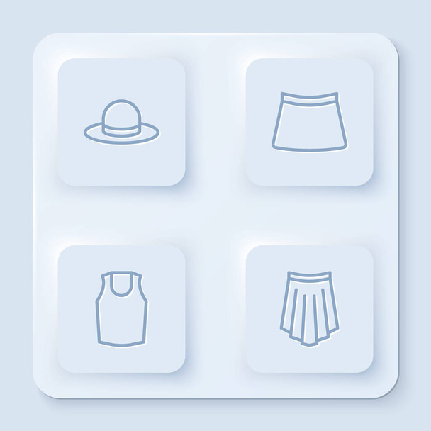 Set line Man hat, Skirt, Undershirt and . White square button. Vector - Vector, Image