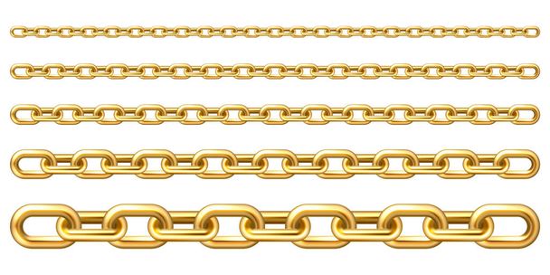 Corrente de metal banhado a ouro realista com elos dourados isolados no fundo branco. Ilustração vetorial - Vetor, Imagem