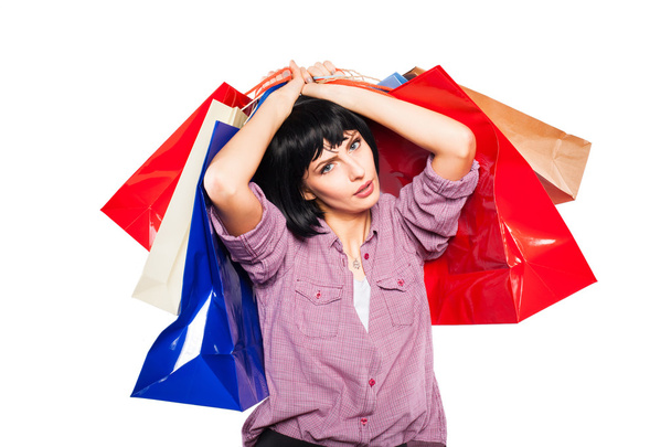 young brunette woman with shopping bags - Foto, immagini