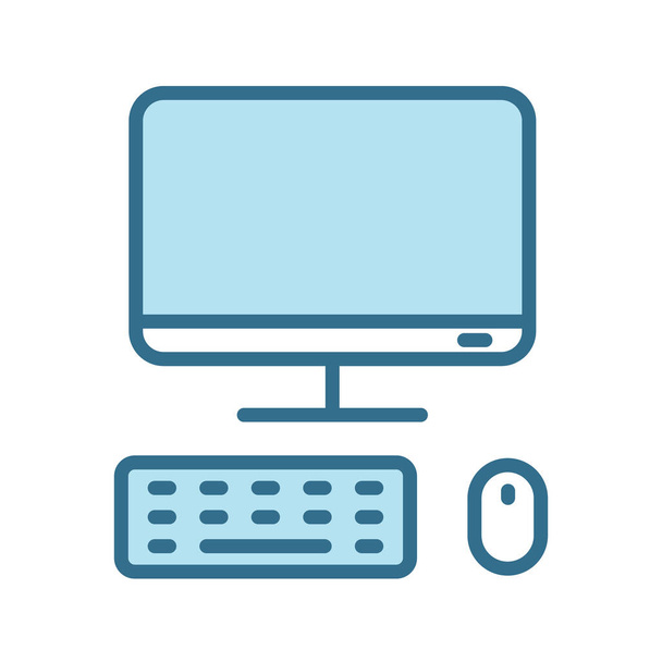 Ordenador de sobremesa con ratón y teclado icono azul lineal aislado en blanco. Icono de vector plano de tecnología de dispositivo inteligente con trazo azul para aplicaciones web y móviles, diseño ui. Ilustración del vector de color ordenador - Vector, imagen