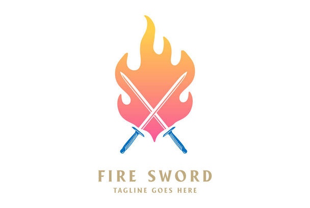 Modern vlam vuur met zwaard zwaard wapen Logo ontwerp vector - Vector, afbeelding