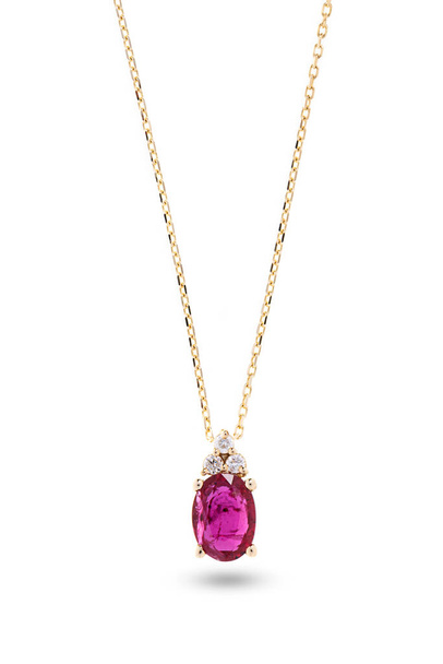Collar de oro con diamantes y rubí, aislado en blanco - Foto, Imagen