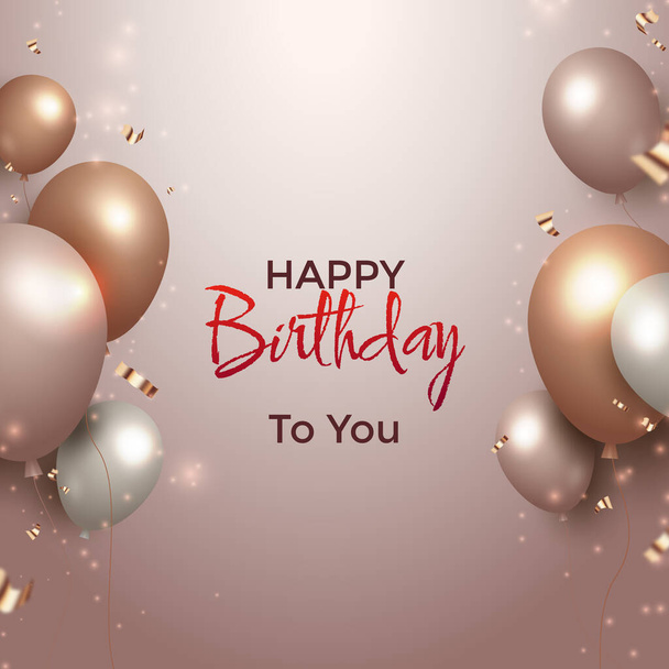 Feliz celebração de aniversário com balões de ouro e prata realistas e rosa modelo de banner rosa - Vetor, Imagem