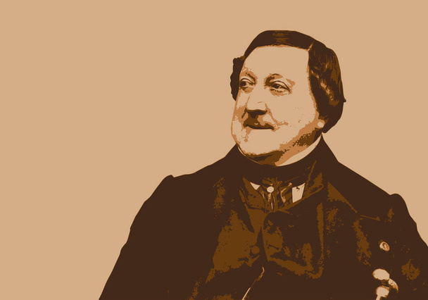Drawn portrait of Rossini, famous Italian composer of classical music. - Vector, imagen