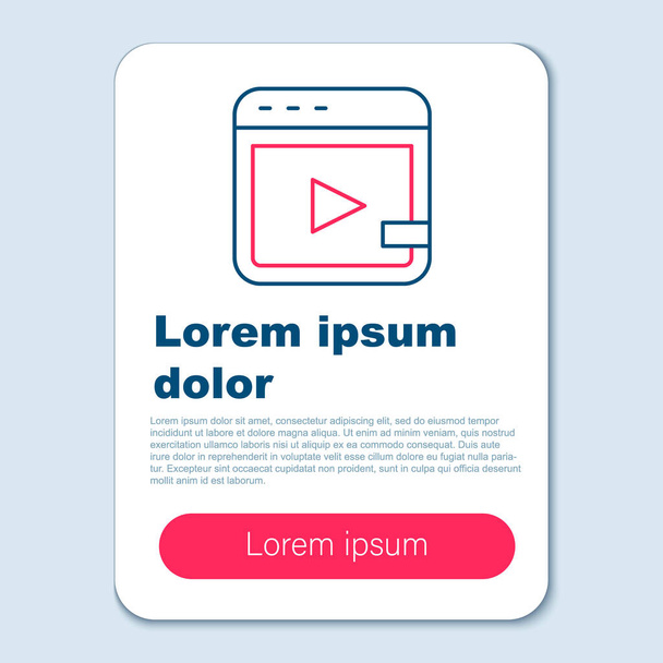 Line Video advertising icon isolated on grey background. Concept of marketing and promotion process. Responsive ads. Social media advertising. Colorful outline concept. Vector - Vecteur, image