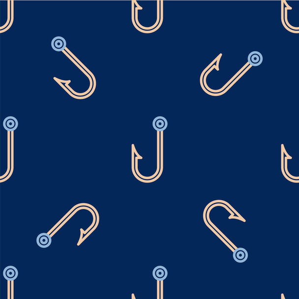 Línea Pescador icono aislado patrón sin costura sobre fondo azul. Vector - Vector, imagen