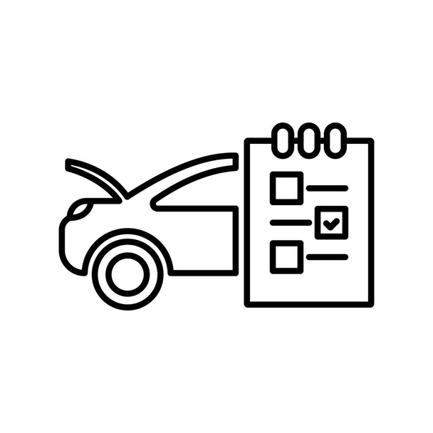 Auto repair or diagnostic icon. Vector EPS 10. Sevice station thin line icon. Car maintenance list illustration. Open hood and checkmarks. Can be used for any platform or purpose. check errors. - Vector, Imagen
