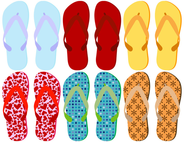 Set of 6 Colorful Sandals - Vector, Image