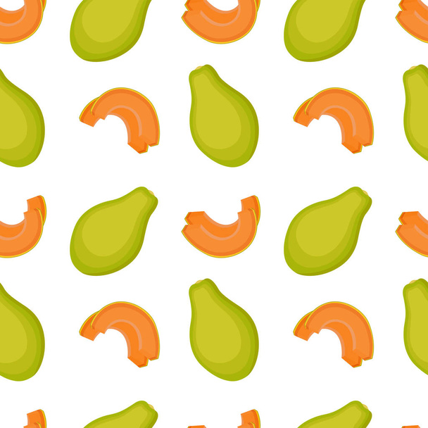 Naadloos patroon met papaja, hele vruchten en plakjes, vectorillustratie - Vector, afbeelding