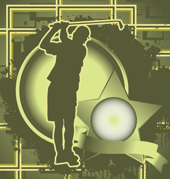 Вінтажний дизайн фону з рамкою зірки та силуетом гравця гольфу
 - Вектор, зображення
