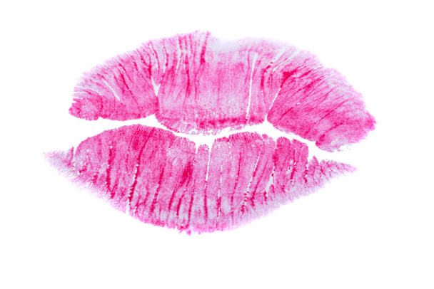 lipstick print lips on white background - Foto, afbeelding