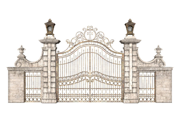 3d rendering stone and iron gate isolated - Foto, imagen