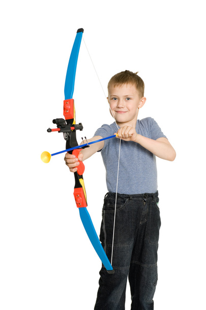 Smiling boy with a sports bow - Zdjęcie, obraz