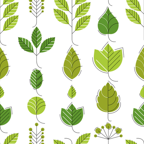 Stylish cartoon leaves seamless vector pattern, endless wallpaper or textile swatch with tree floral, green spring life theme. - Vetor, Imagem