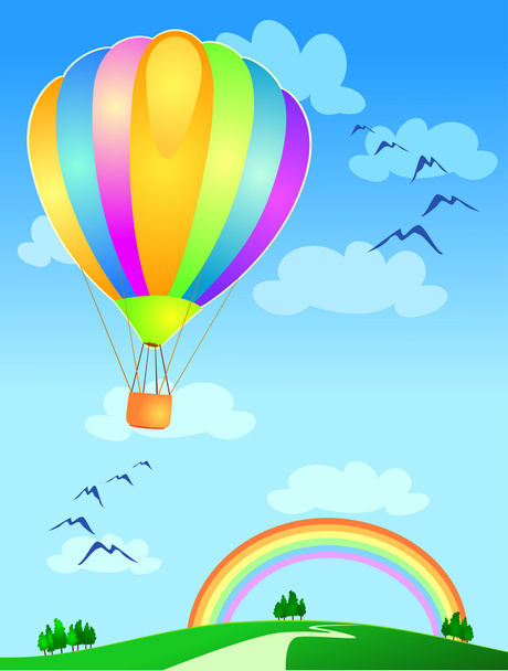 Balloon flying to the rainbow - Vector, Imagen