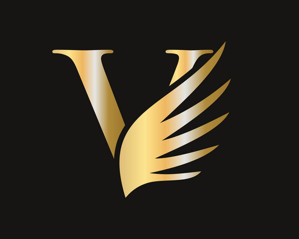 V Letter Transportation Logo Design. Initial Flying Wing V Letter Logo. Letter V logotype and wings Concept - Vector, afbeelding