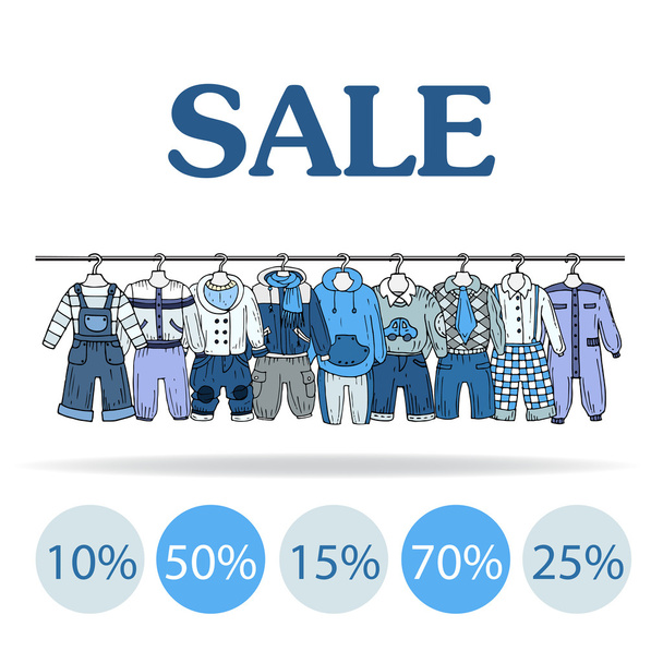 Vector illustration with sale of clothes for boys - Vektor, kép