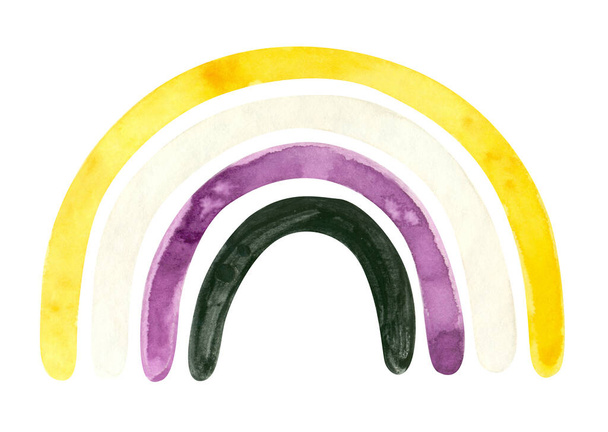 Niet binaire trots maand - regenboog aquarel clipart. LGBTQ-kunst, niet-binair - Foto, afbeelding
