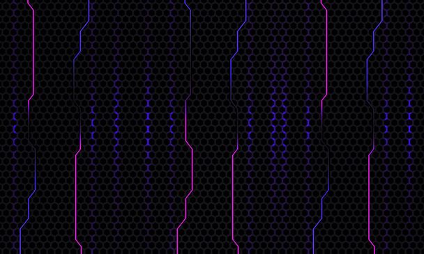 Abstract donkergrijze carbon fiber gaming technologie achtergrond met paarse en blauwe flitsen en technologie vormen. Vectorillustratie - Vector, afbeelding