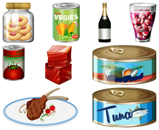 Diversi alimenti cartone animato raccolta illustrazione - Vettoriali, immagini