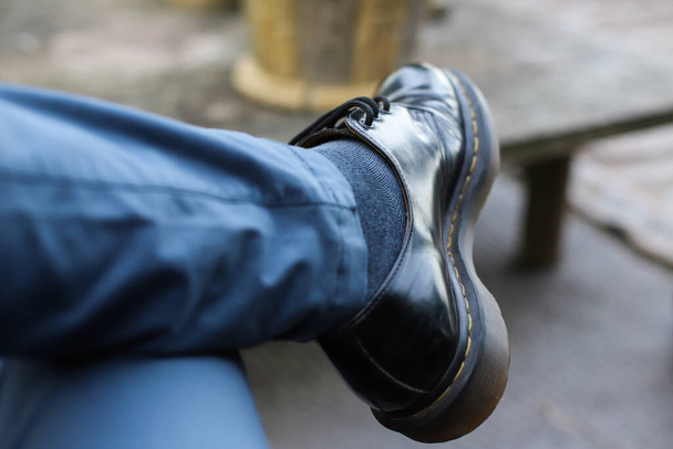 Close up of a leather shoe - Фото, изображение