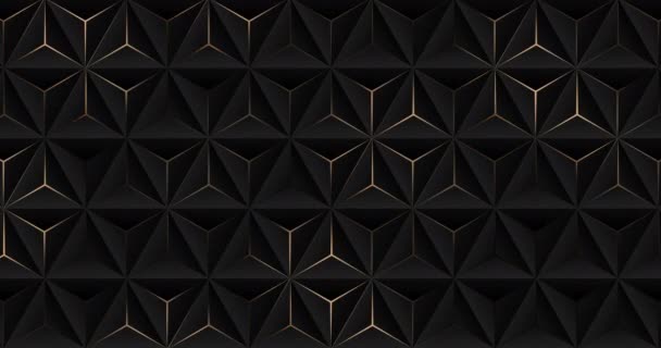 4k Abstrakte luxuriöse schwarz-graue Verlaufshintergründe mit Dreiecken mit goldenen Metallic-Streifen. Geometrische grafische Bewegungsanimation. Nahtlose Schleife dunkler Hintergrund. Einfache elegante universelle minimale 3D BG - Filmmaterial, Video