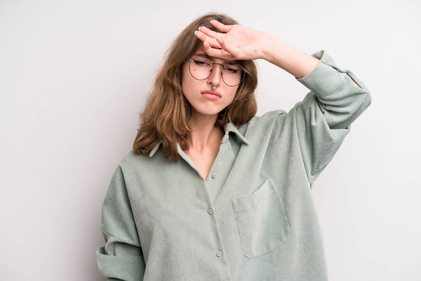teenager young girl looking stressed, tired and frustrated, drying sweat off forehead, feeling hopeless and exhausted - Foto, Bild