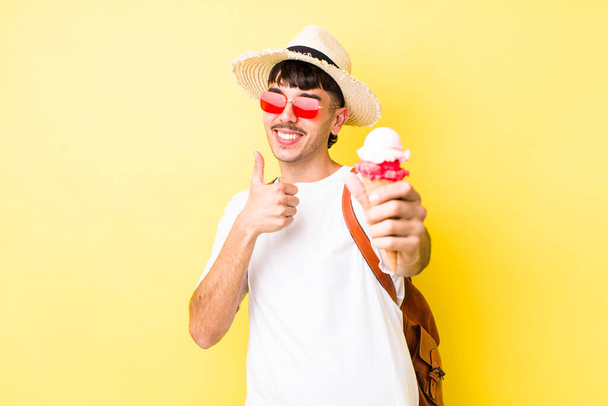 young adult handsome man with an ice cream. summer concept - Foto, Bild
